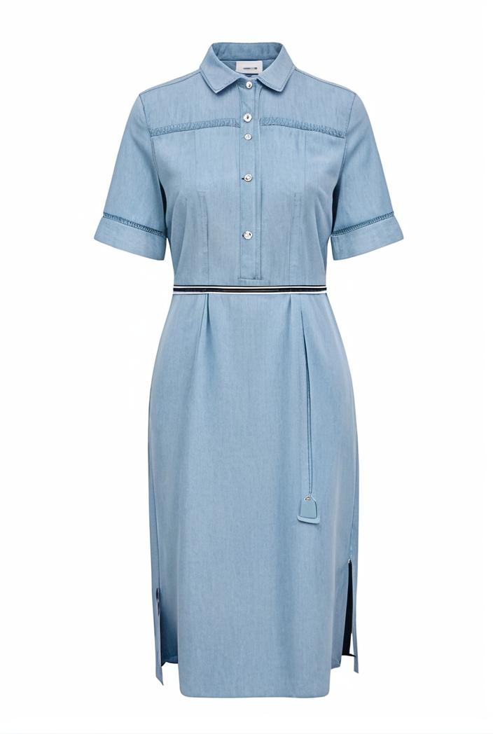 a line flap pockets rolled sleeve v neck casual lapel denim maxi dresses 104982