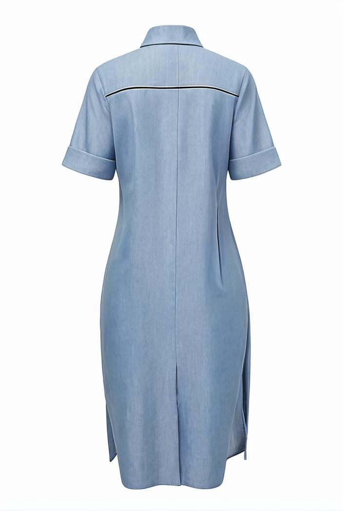 a line flap pockets rolled sleeve v neck casual lapel denim maxi dresses 104983