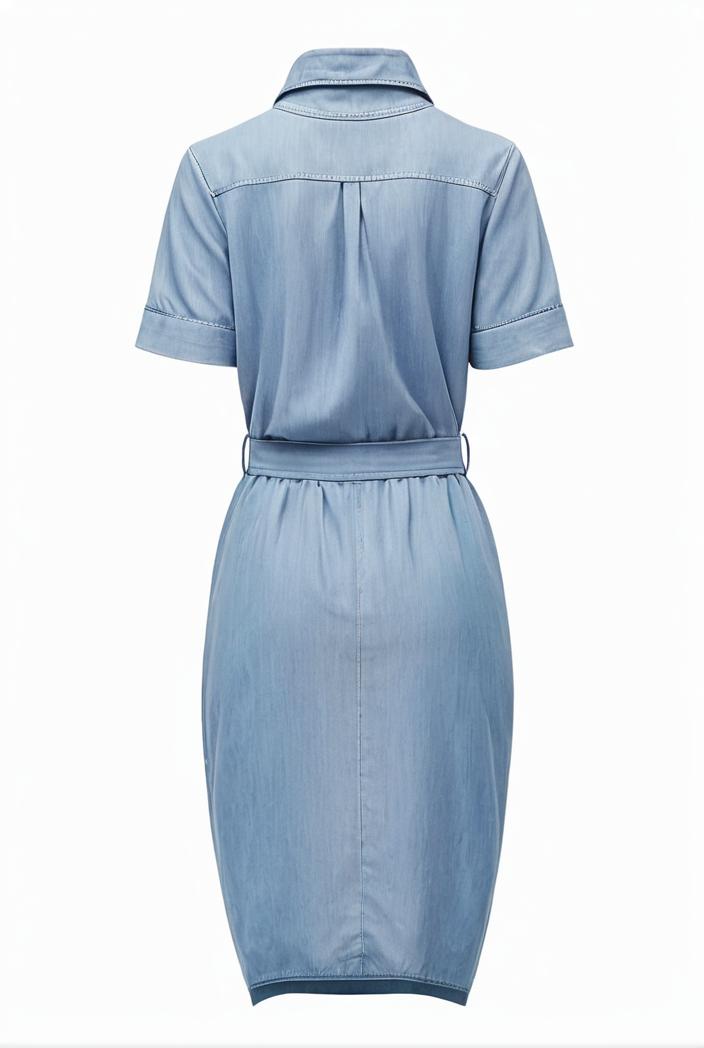 a line flap pockets rolled sleeve v neck casual lapel denim maxi dresses 104984