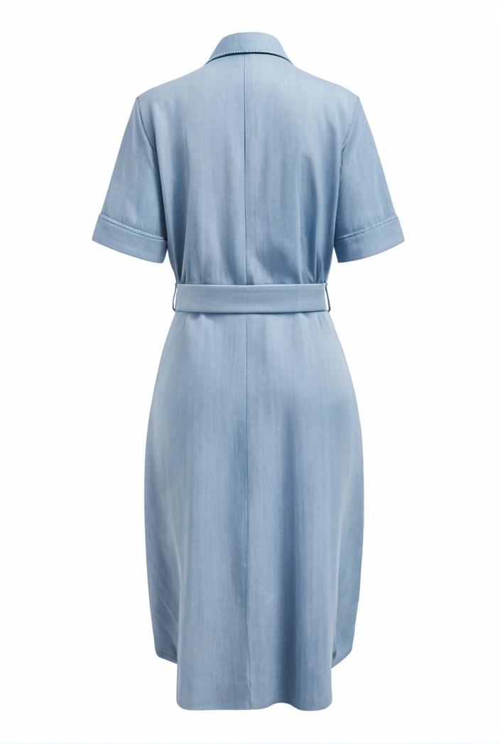 a line flap pockets rolled sleeve v neck casual lapel denim maxi dresses 104985