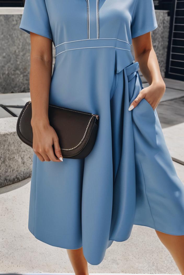 a line flap pockets rolled sleeve v neck casual lapel denim maxi dresses 105110