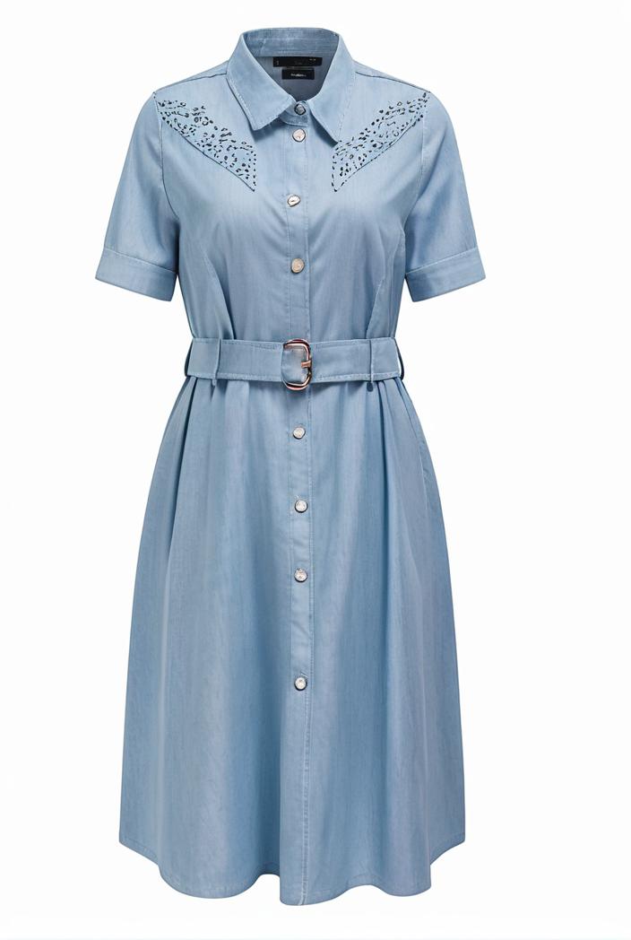 a line flap pockets rolled sleeve v neck casual lapel denim maxi dresses 105117