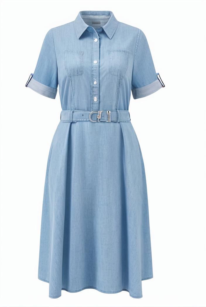 a line flap pockets rolled sleeve v neck casual lapel denim maxi dresses 105120