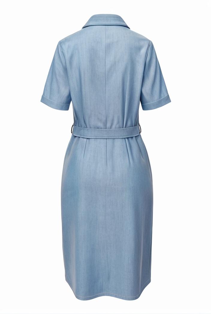 a line flap pockets rolled sleeve v neck casual lapel denim maxi dresses 105125