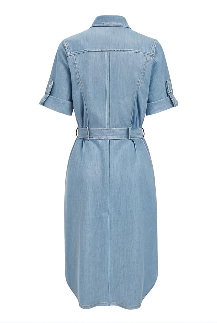 a line flap pockets rolled sleeve v neck casual lapel denim maxi dresses 105127