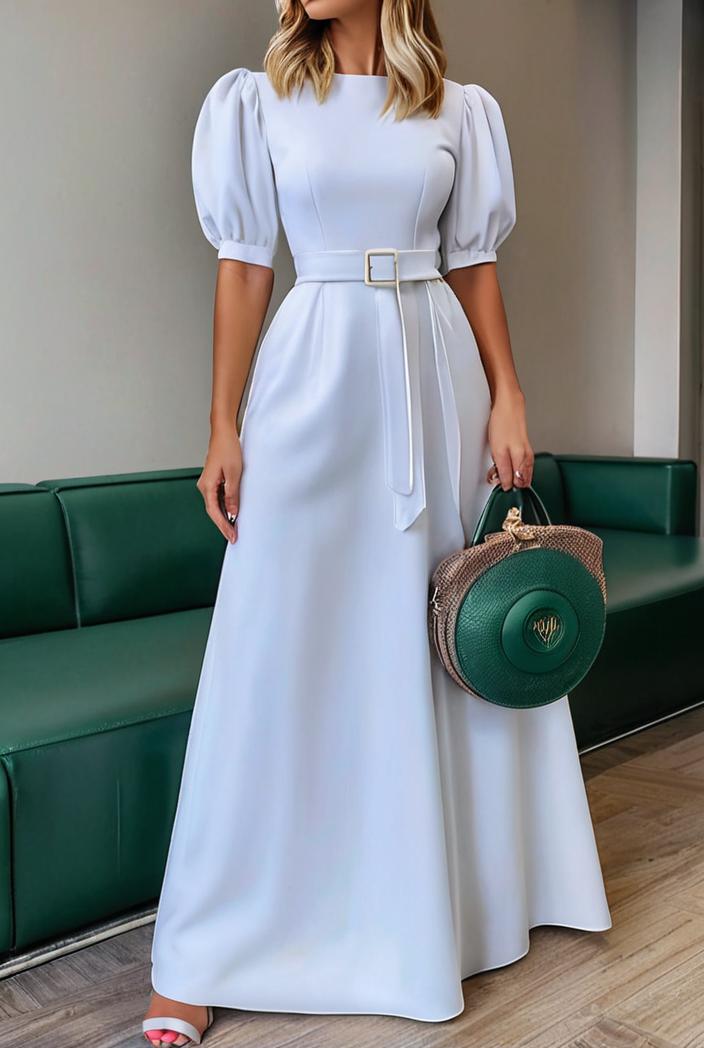 plain puff sleeve buttoned shirt dress 132668