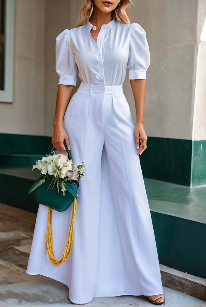 plain puff sleeve buttoned shirt dress 132680