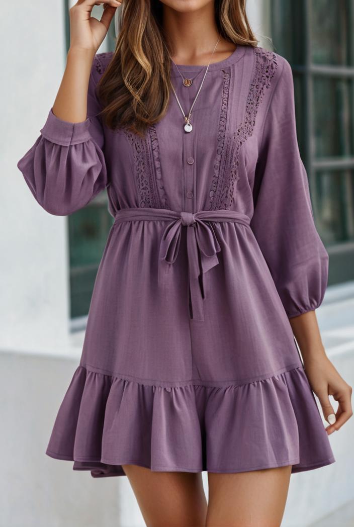 smocked tied balloon sleeve mini dress 101852