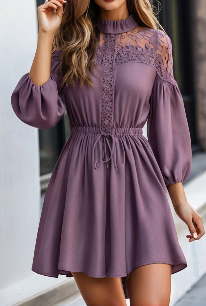 smocked tied balloon sleeve mini dress 101853