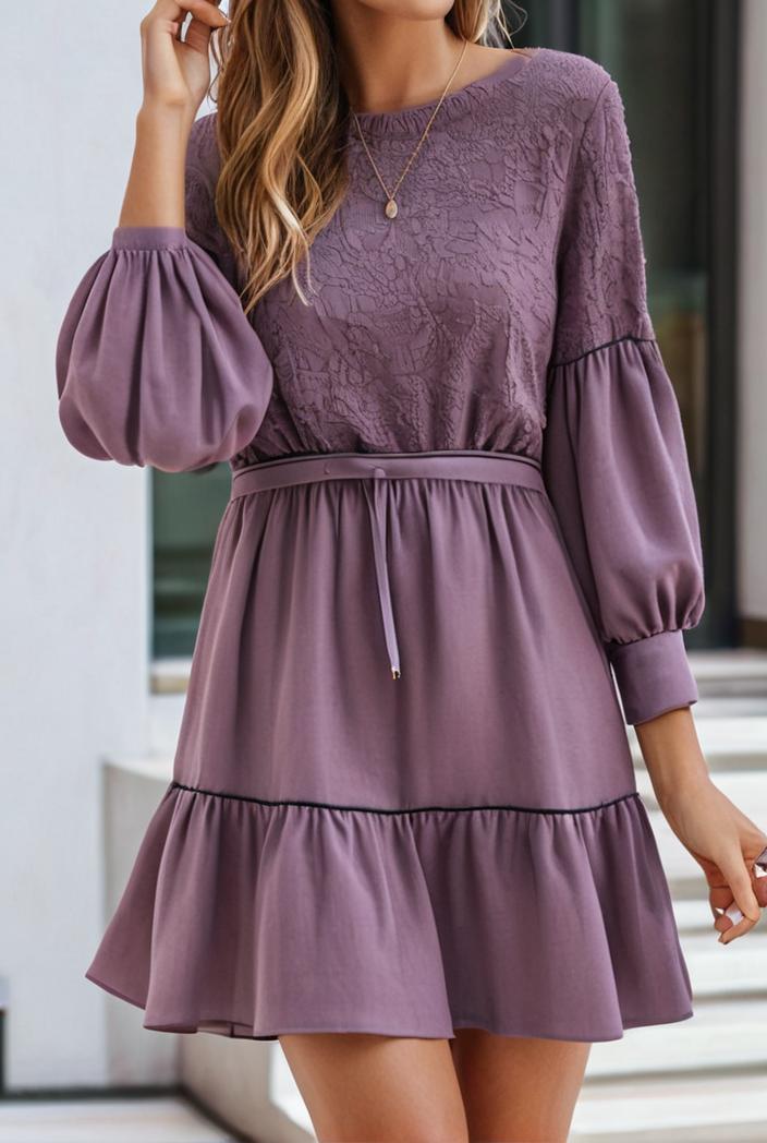 smocked tied balloon sleeve mini dress 101855