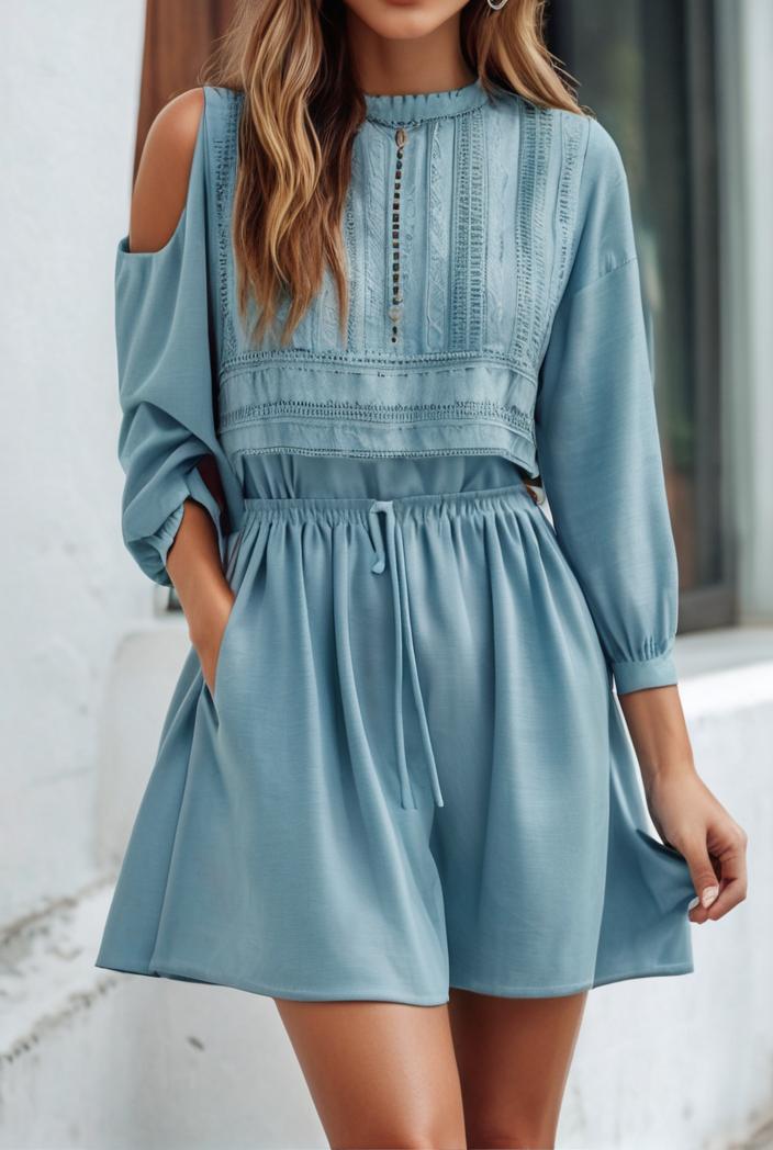 smocked tied balloon sleeve mini dress 101869