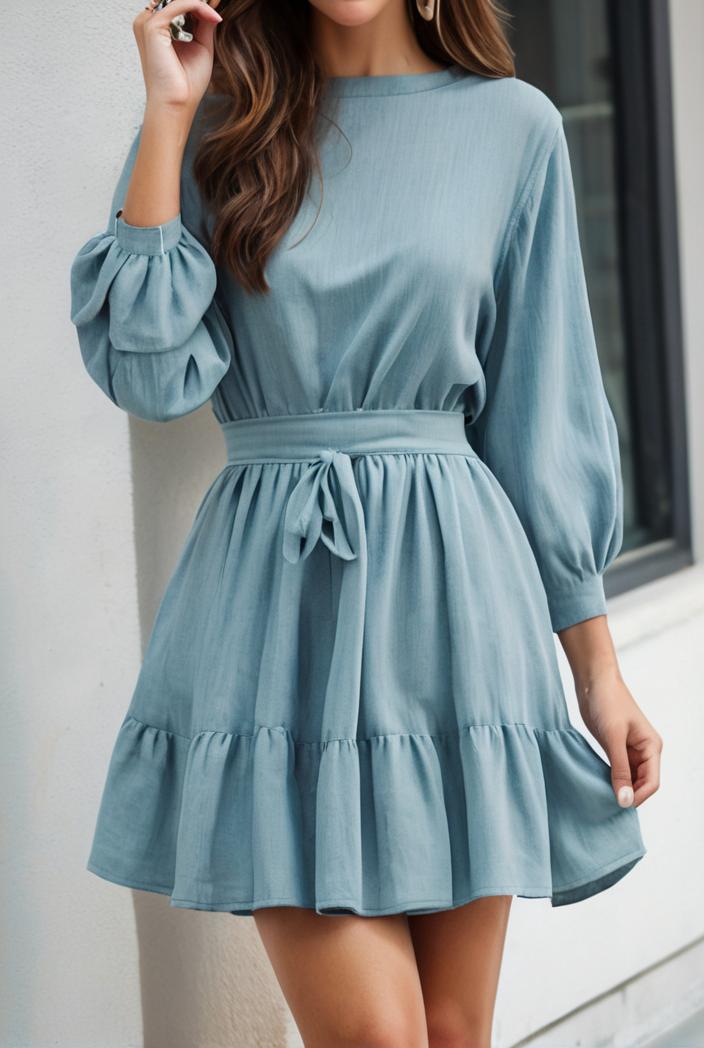 smocked tied balloon sleeve mini dress 101866