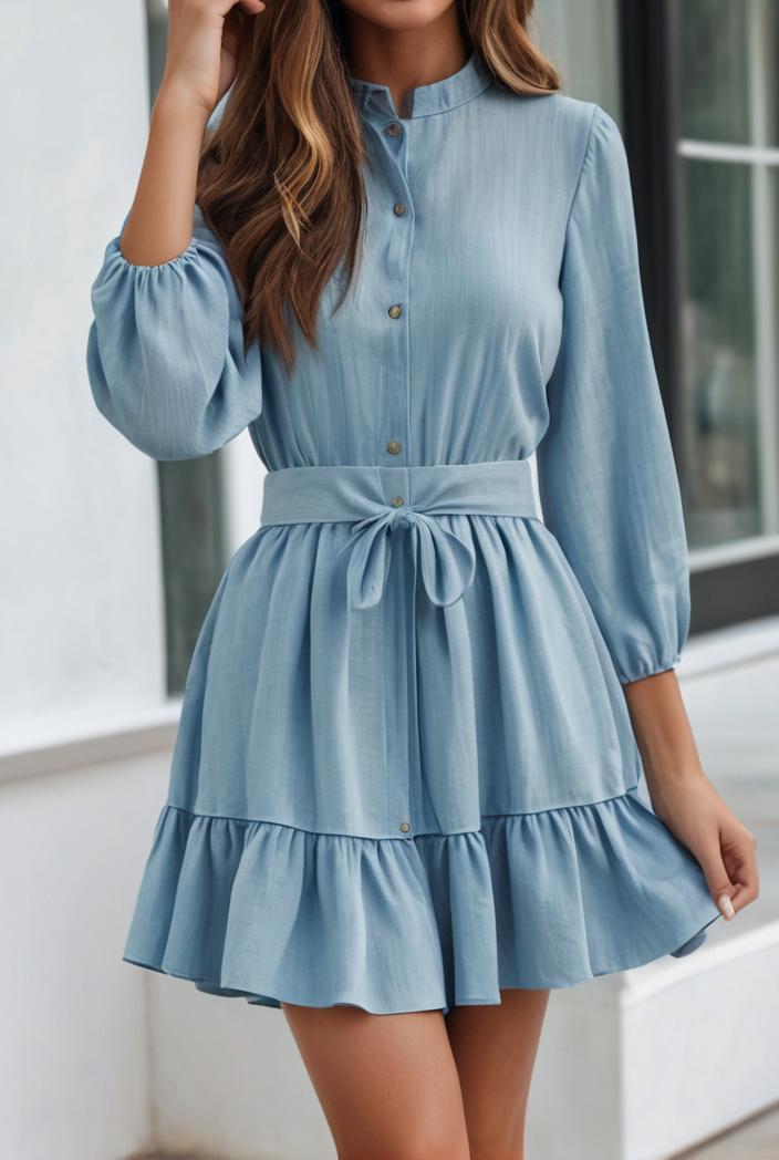 smocked tied balloon sleeve mini dress 101867