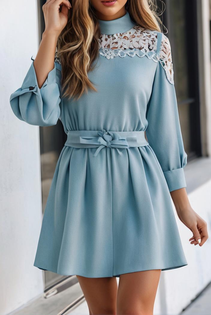 smocked tied balloon sleeve mini dress 101868