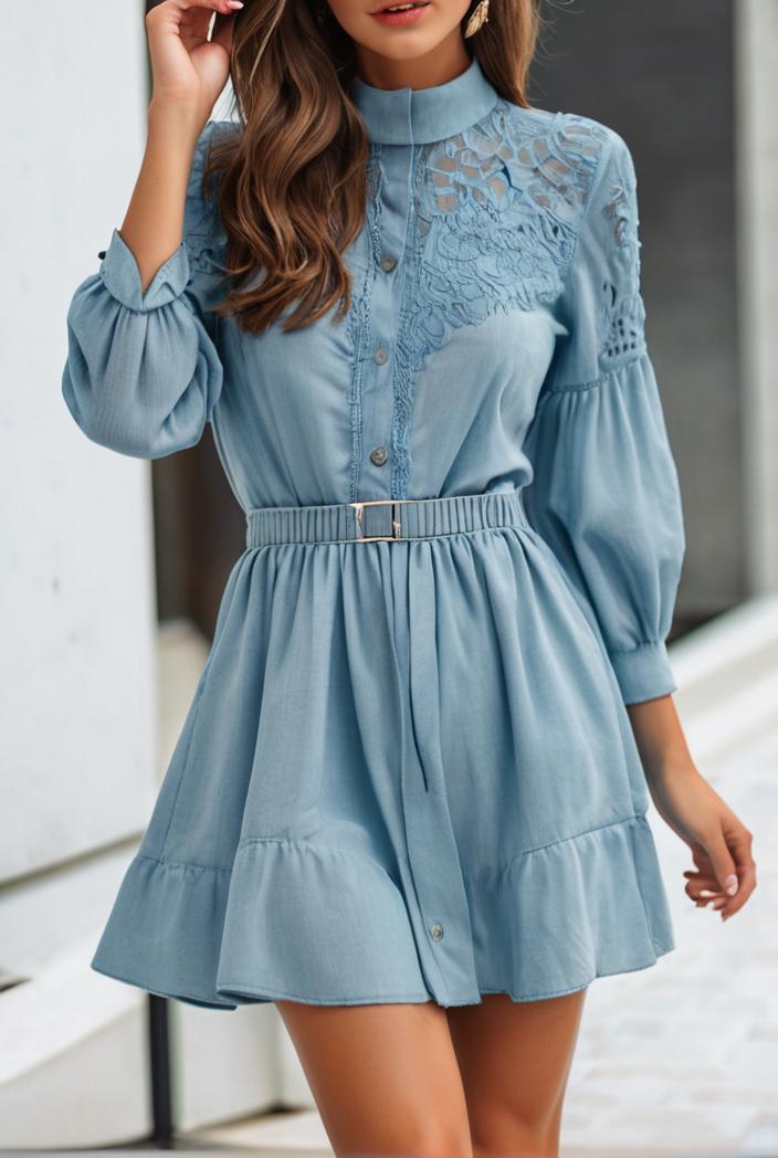 smocked tied balloon sleeve mini dress 101870