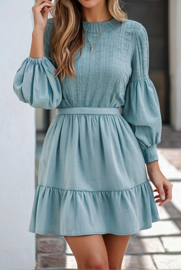 smocked tied balloon sleeve mini dress 101872