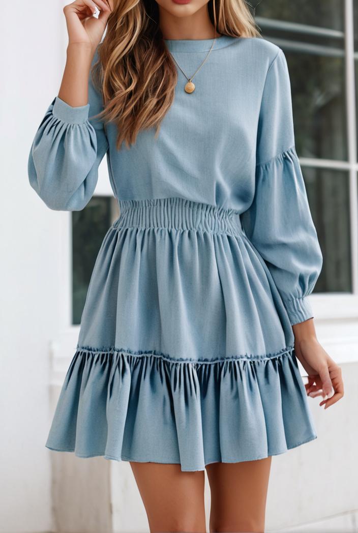 smocked tied balloon sleeve mini dress 101873