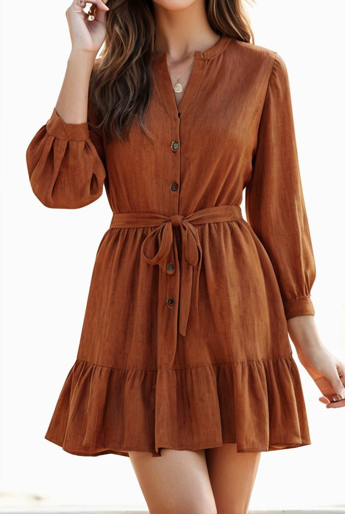 smocked tied balloon sleeve mini dress 101882