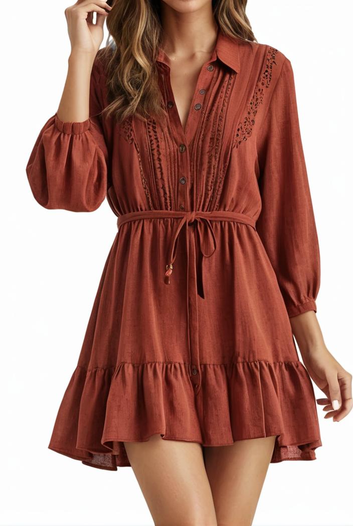 smocked tied balloon sleeve mini dress 101884
