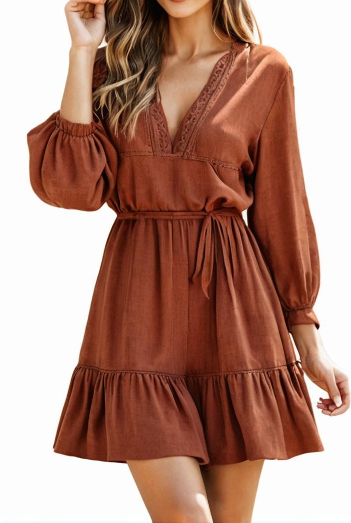 smocked tied balloon sleeve mini dress 101887