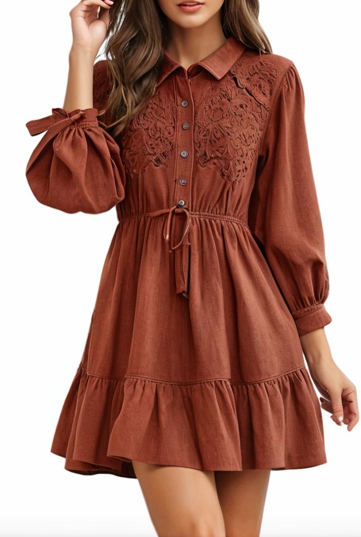 smocked tied balloon sleeve mini dress 101886
