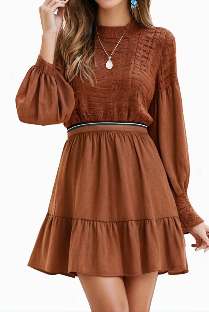 smocked tied balloon sleeve mini dress 101888