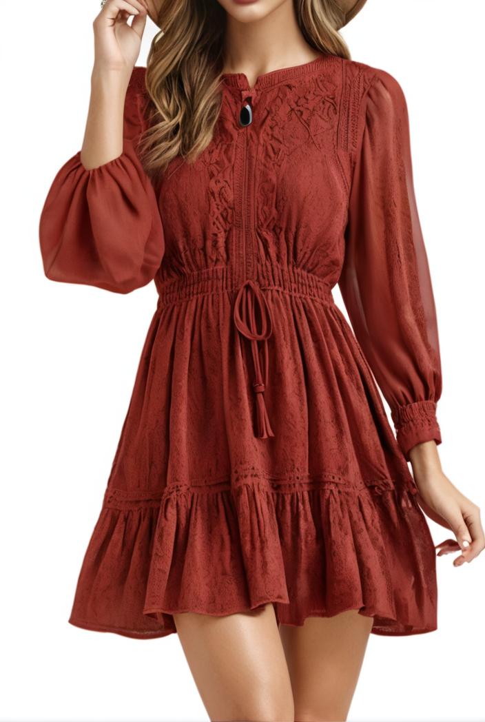 smocked tied balloon sleeve mini dress 101889