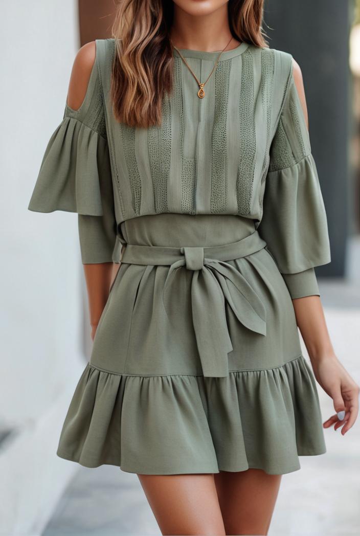 smocked tied balloon sleeve mini dress 101892