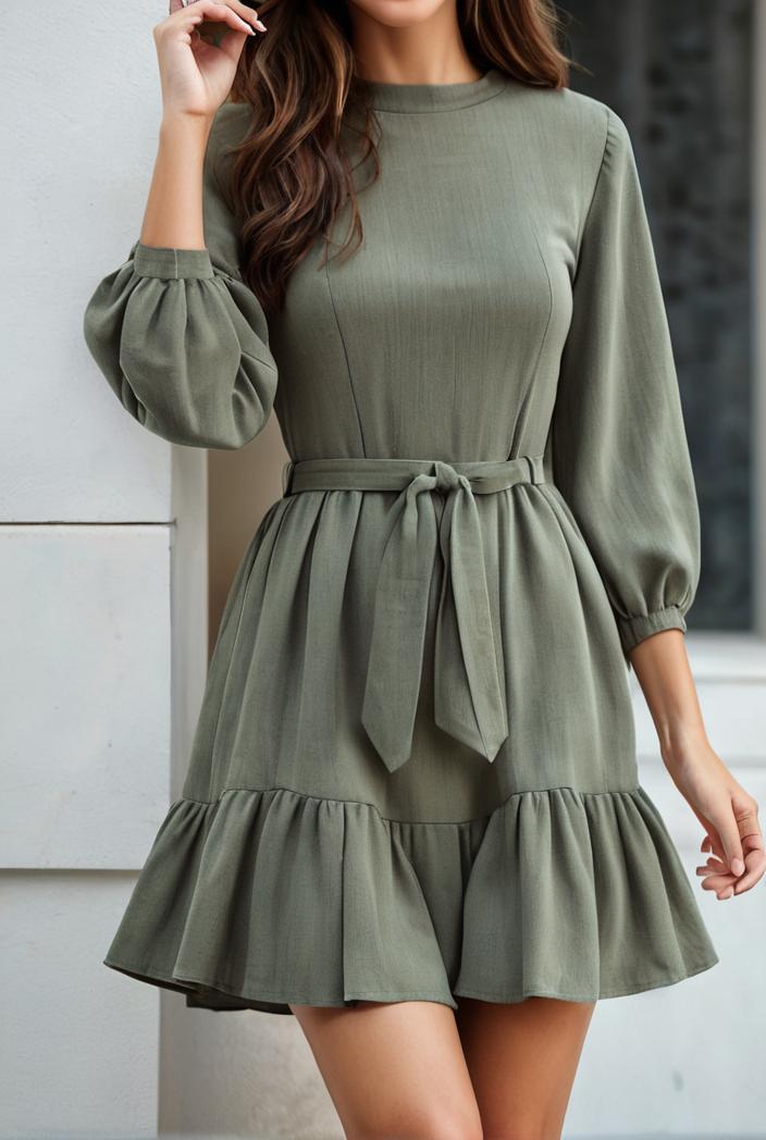 smocked tied balloon sleeve mini dress 101890