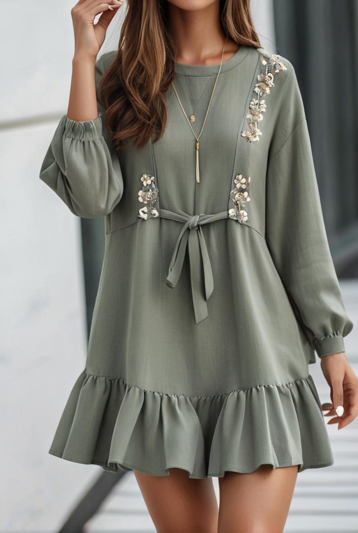 smocked tied balloon sleeve mini dress 101893