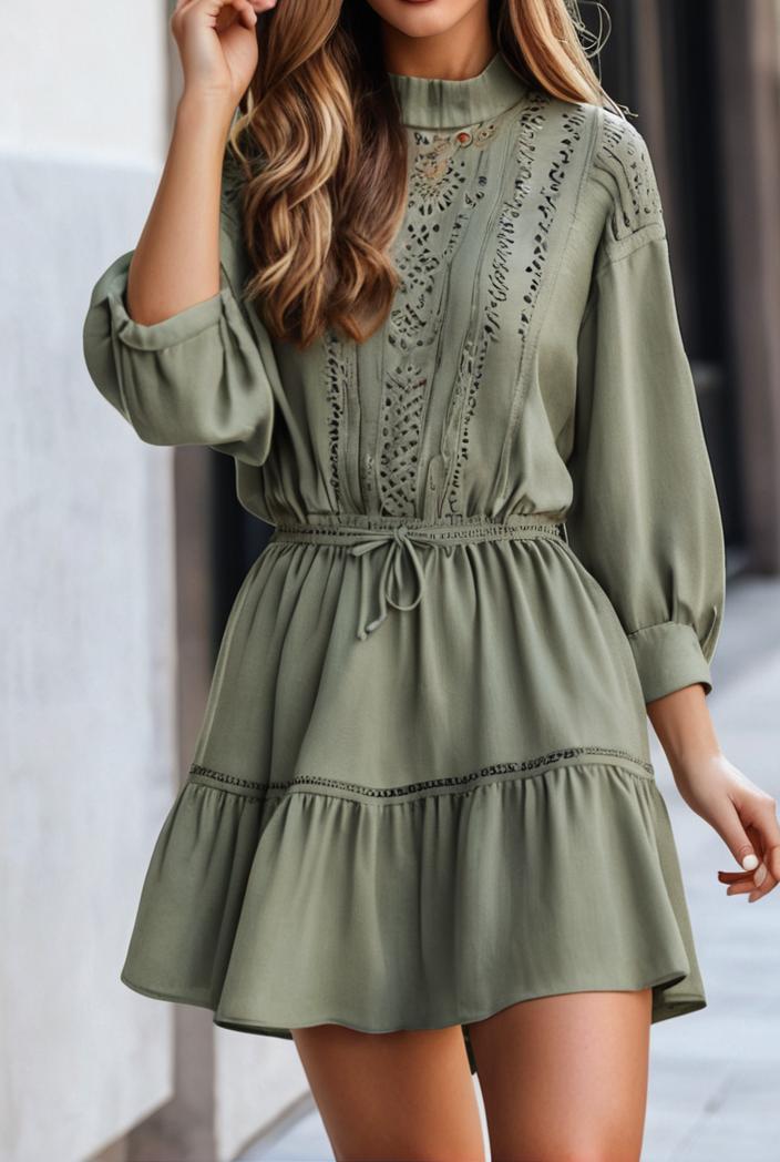 smocked tied balloon sleeve mini dress 101891