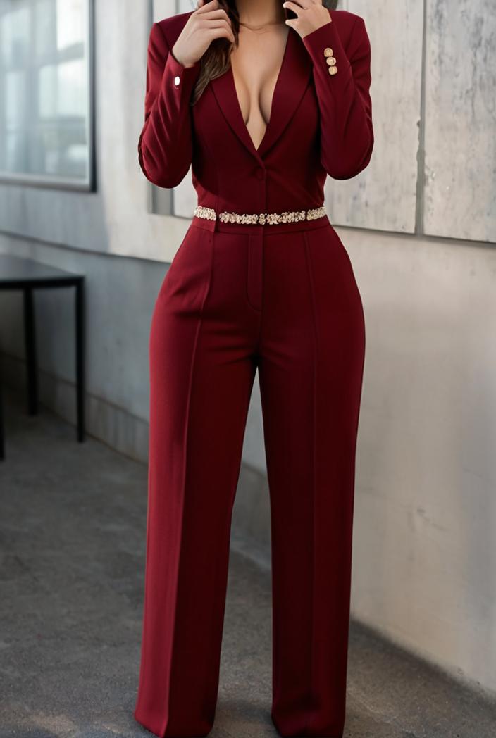 women s sets long sleeve cardigan slim buttoned casual two piece suit 125350