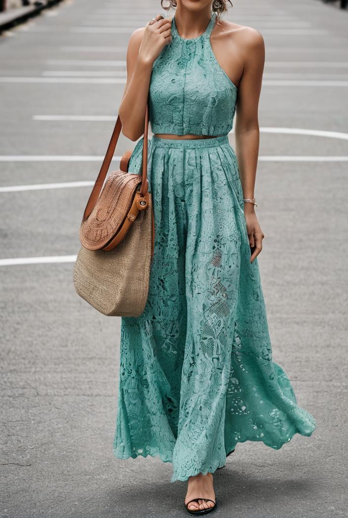 boho print halterneck sleeveless dress 128429