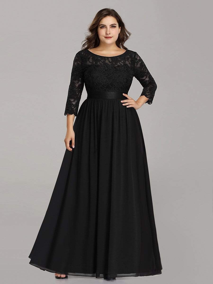 MsDresslyEP Plus Formal Dress Simple Plus Size Lace Evening Dress with Half Sleeves