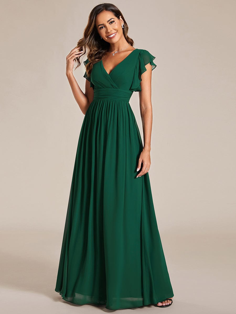 MsDresslyEP Formal Dress Back Cutout A-Line Pleated Ruffles Sleeve Chiffon Bridesmaid Dress DRE230912A9413DGV4