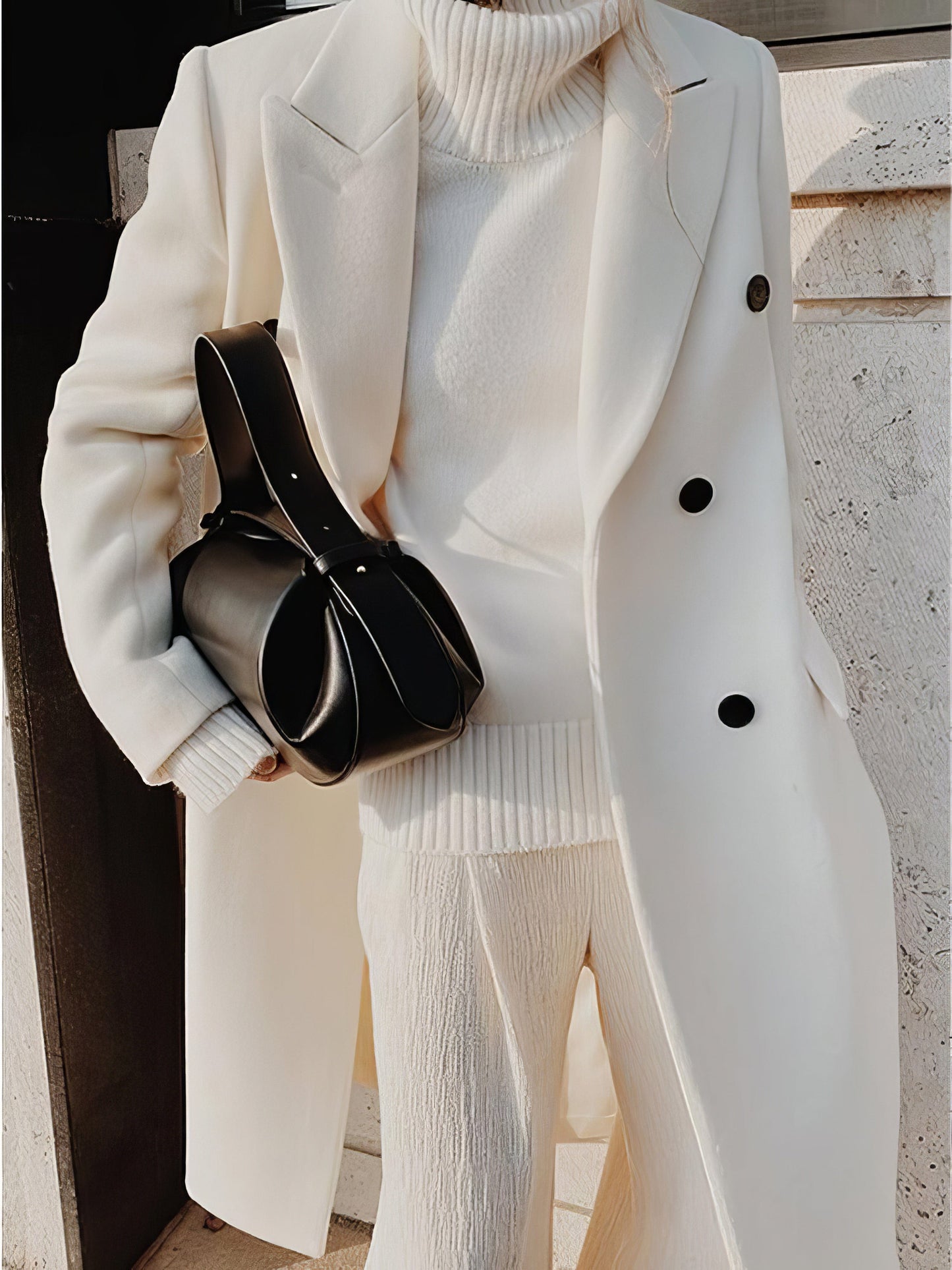 MsDressly Coats Lapel Button Long Sleeve Woolen Coat