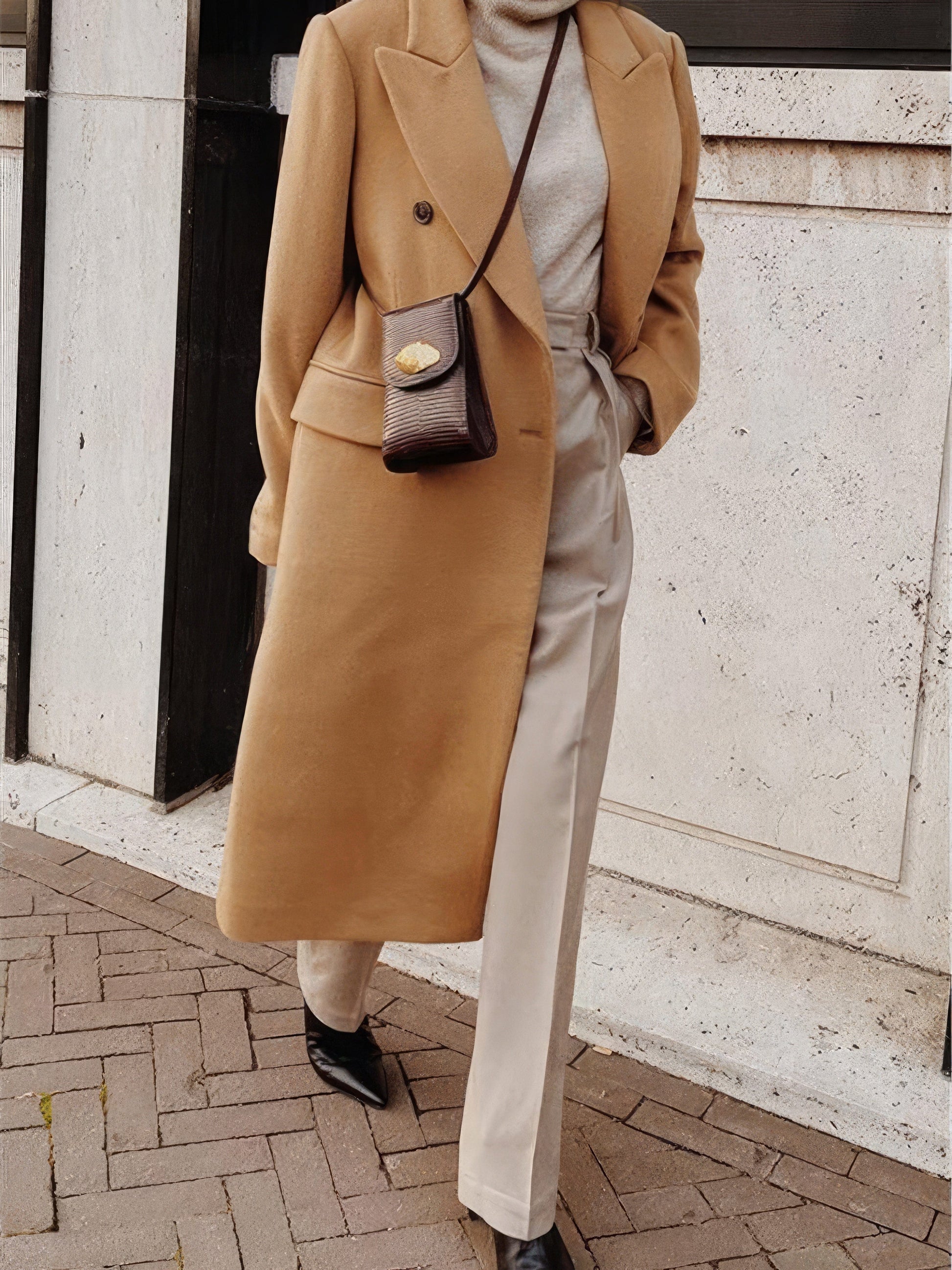 MsDressly Coats Lapel Button Long Sleeve Woolen Coat