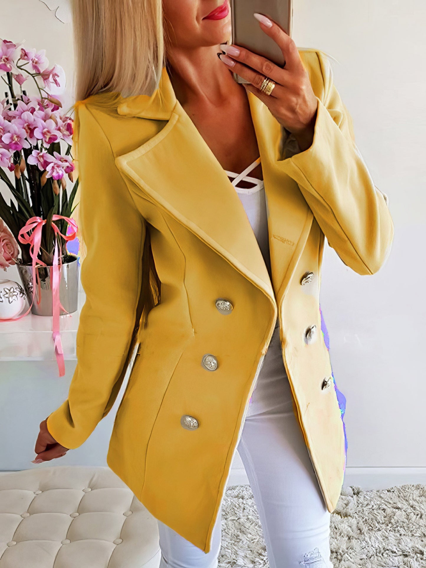 MsDressly Coats Lapel Double-Breasted Woolen Coat COA2111051283YELS