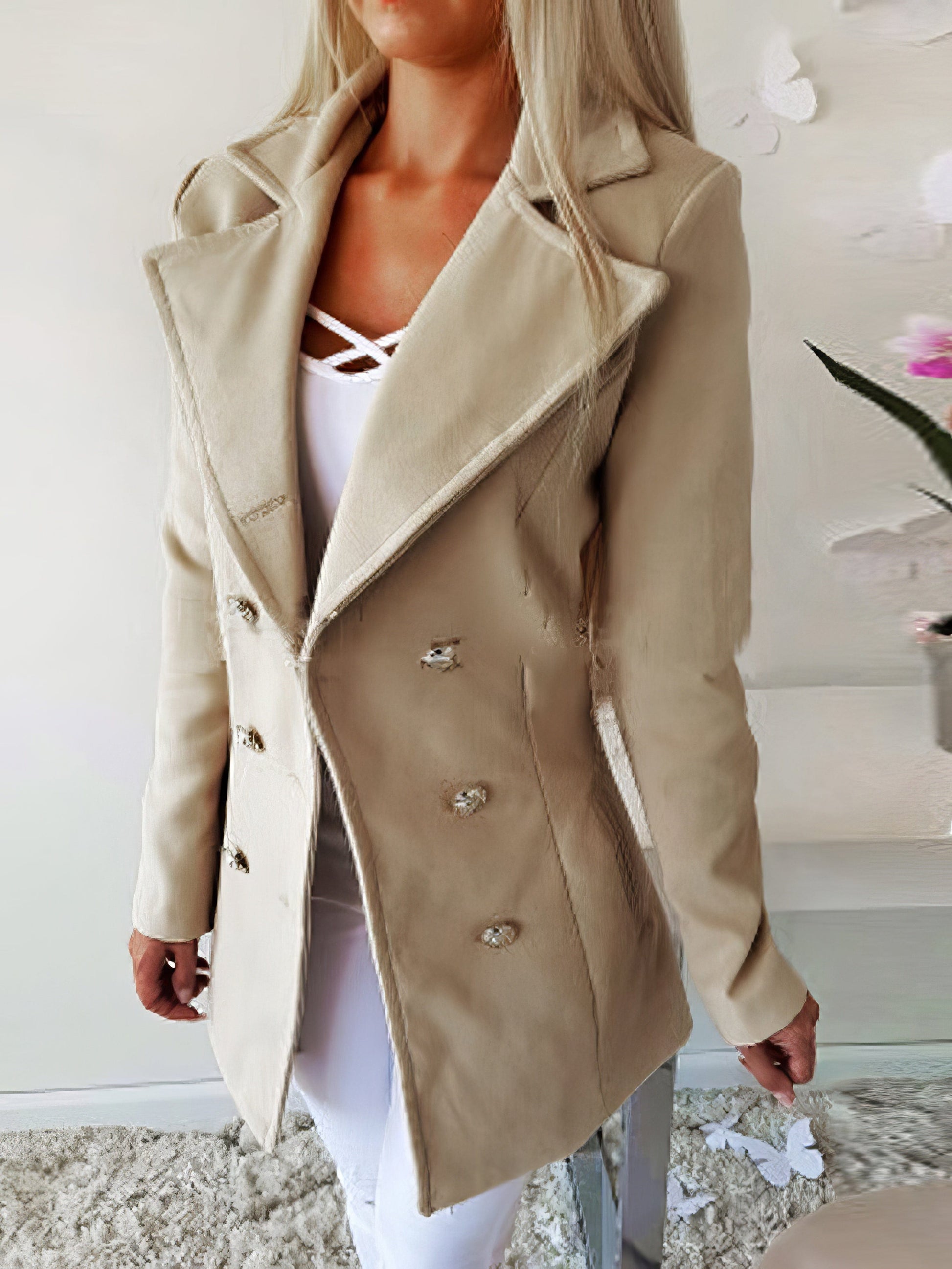 MsDressly Coats Lapel Double-Breasted Woolen Coat