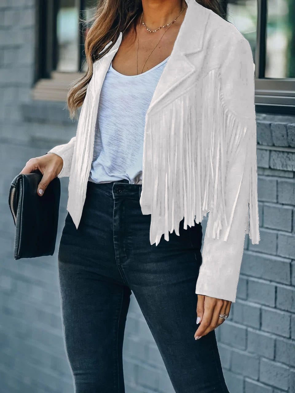 MsDressly Coats Lapel Fringe Long Sleeve Coat