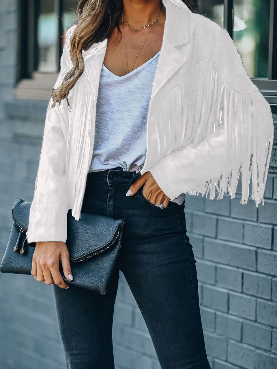 MsDressly Coats Lapel Fringe Long Sleeve Coat