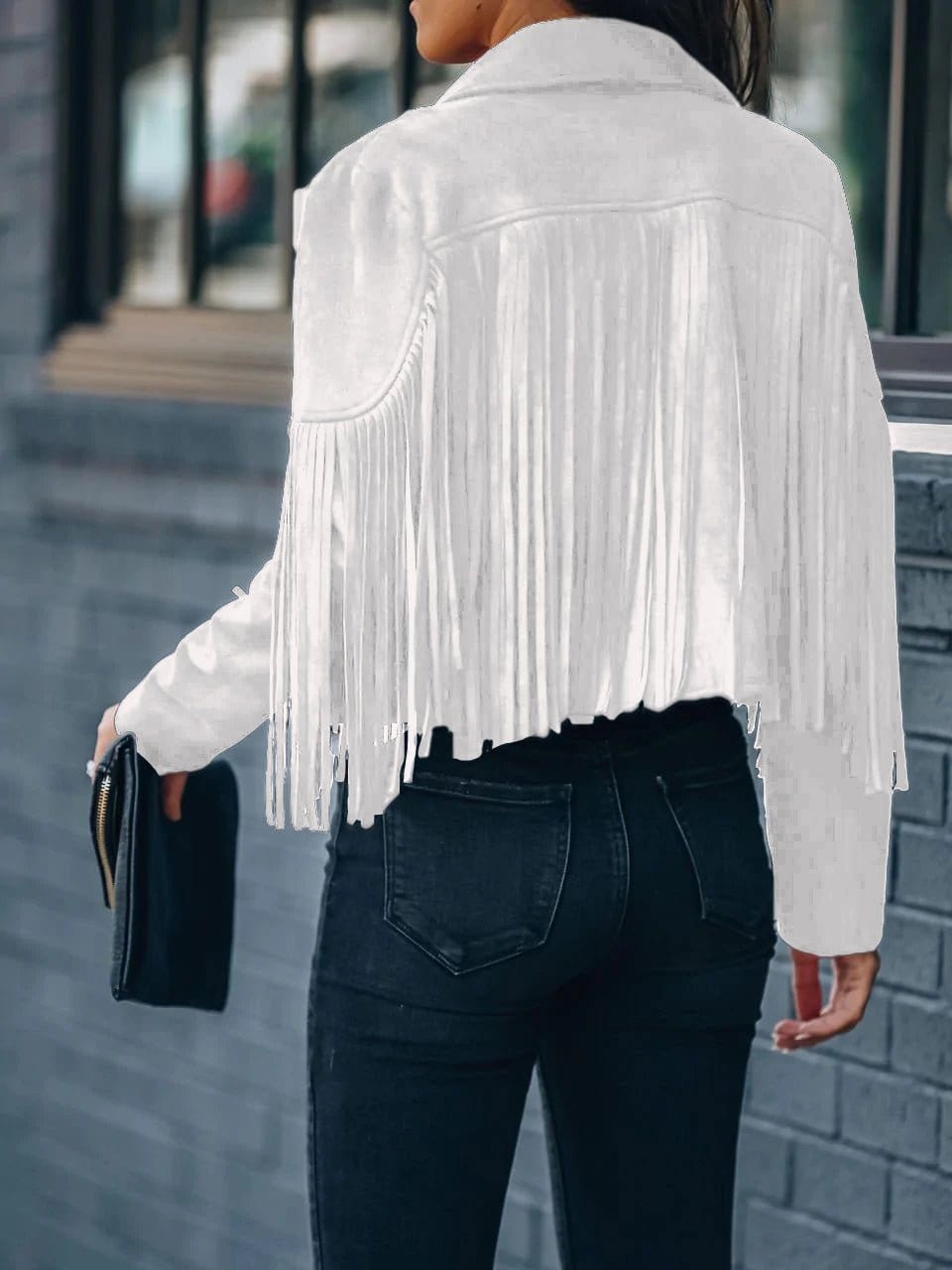 MsDressly Coats Lapel Fringe Long Sleeve Coat