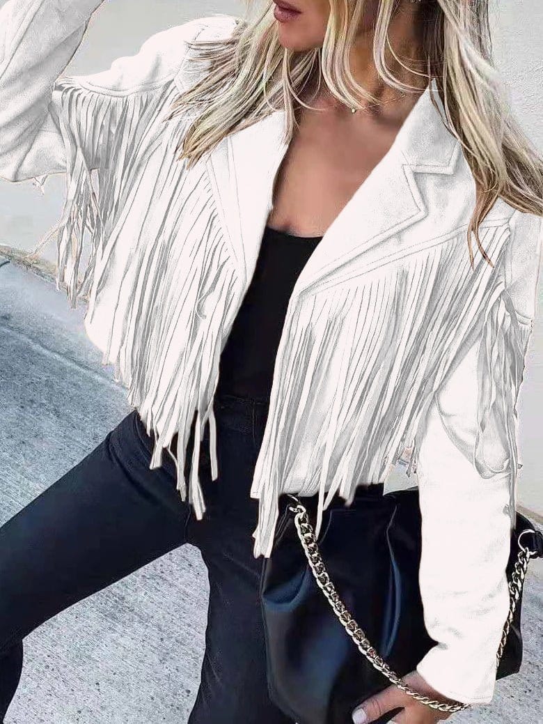 MsDressly Coats Lapel Fringe Long Sleeve Coat