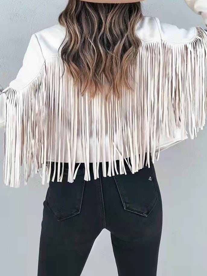 MsDressly Coats Lapel Fringe Long Sleeve Coat