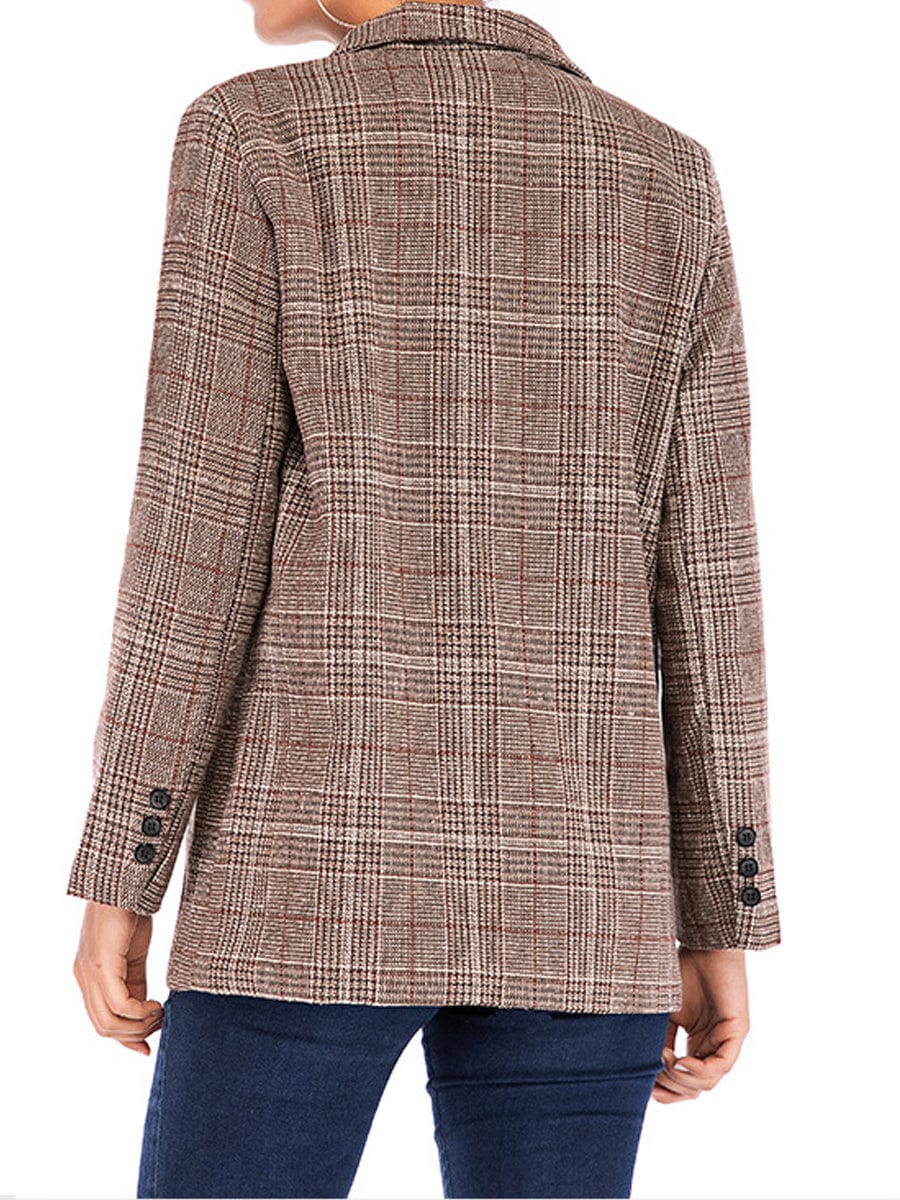 MsDressly Coats Plaid Notched Lapel One Button Houndstooth Coat