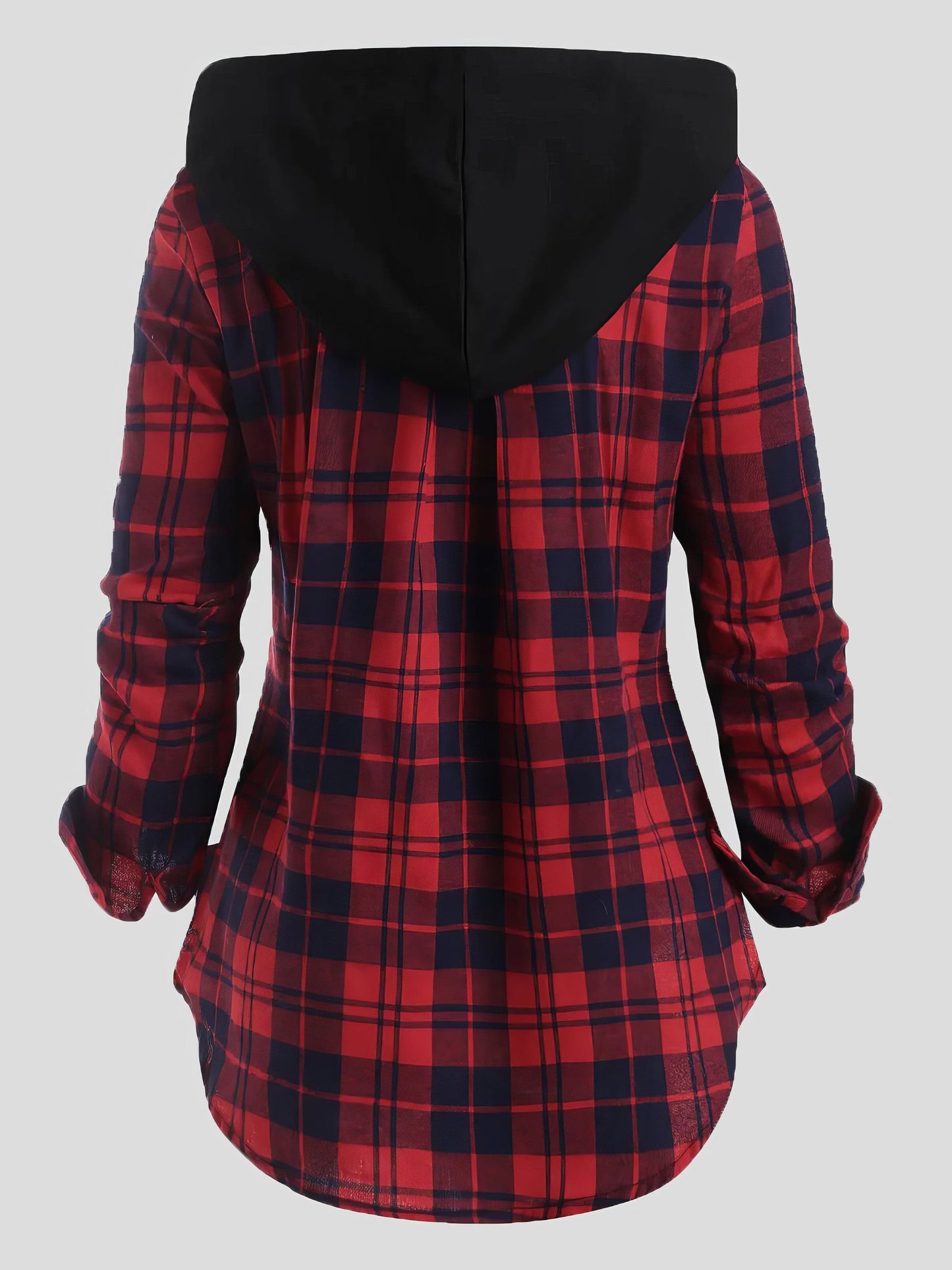 MsDressly Coats Plaid Pocket Zipper Long Sleeve Hooded Coats