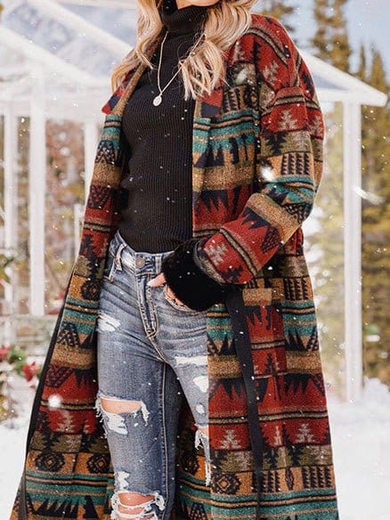 MsDressly Coats Reversible Printed Lapel Long Coat