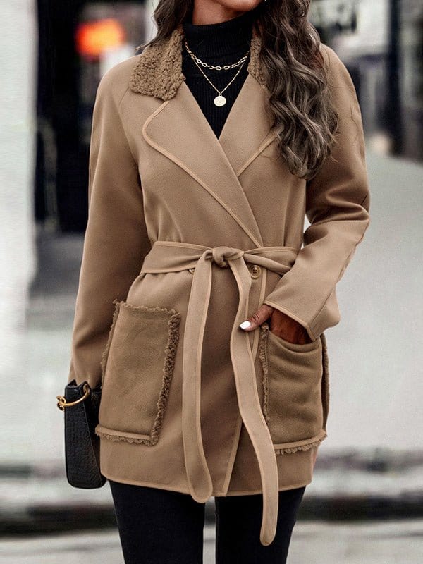 MsDressly Coats Solid Woolen Lapel Coat