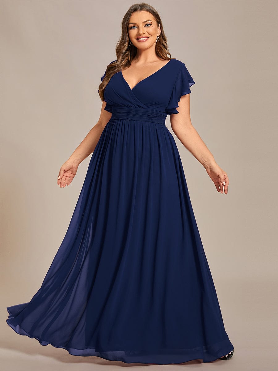 MsDresslyEP Formal Dress Back Cutout A-Line Pleated Ruffles Sleeve Chiffon Bridesmaid Dress