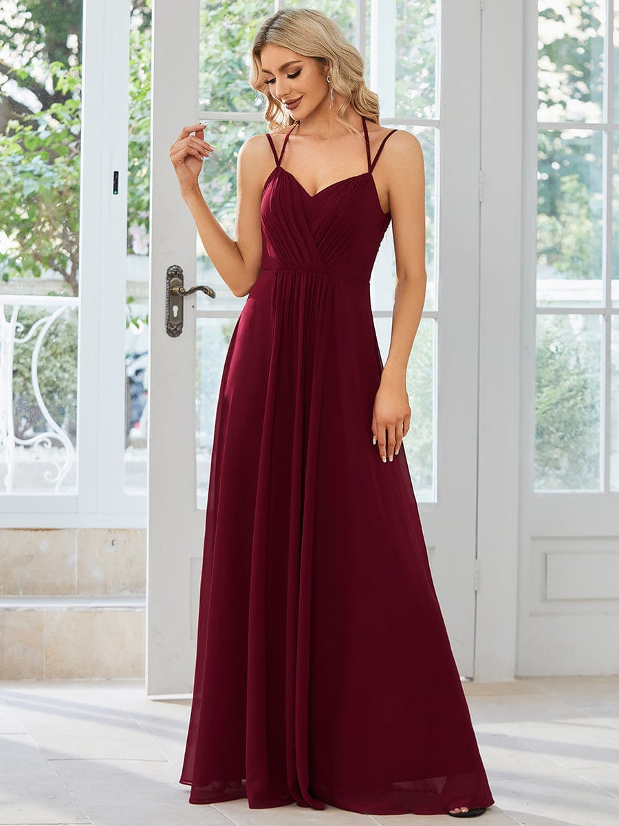 MsDresslyEP Formal Dress Convertible Chiffon Lace Open Back Spaghetti Straps Bridesmaid Dress